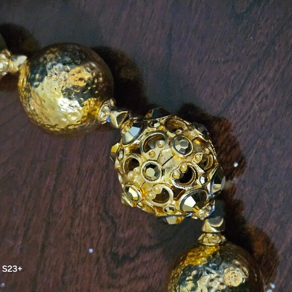RARE VINTAGE STATEMENT JOSE MARIA BARRERA HAMMERED GOLD CRYSTAL NECKLACE STRAND - Picture 2 of 8